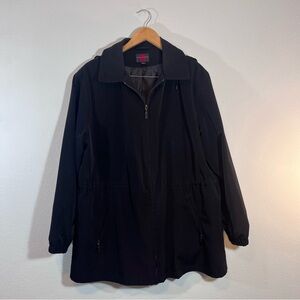 Gallery XL Black Hooded Rain Jacket Drawstring Waist Coat Women’s